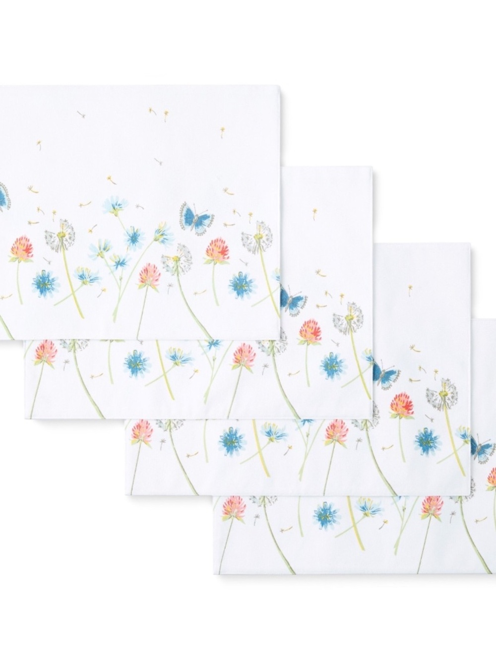 Fiesta Breezy Floral 13 in. X 18 in. White/Blue/Pink Placemat Set (4-Pack)
